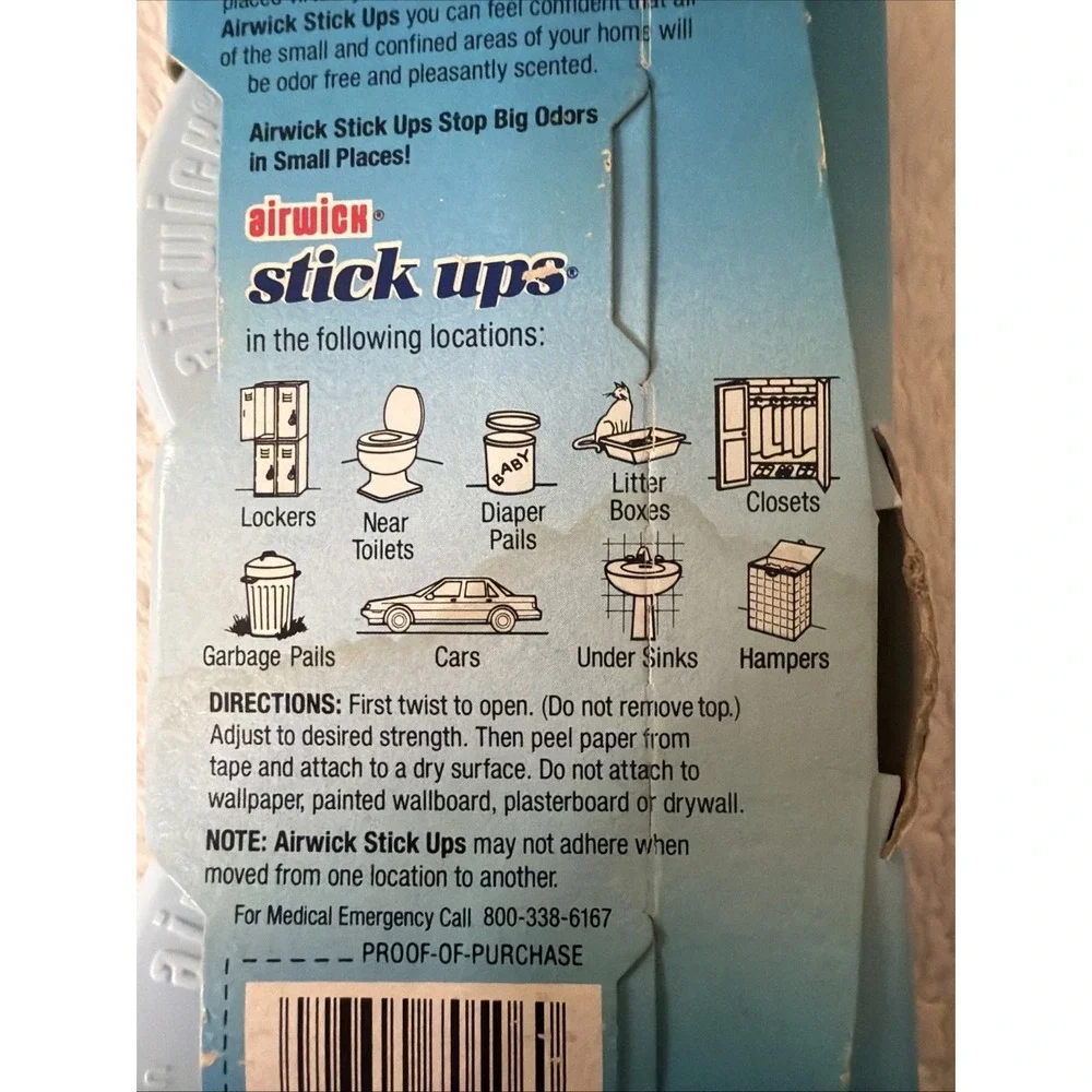 Air Wick Stick Ups Powder Puff Scent 2 Air Fresheners NOS NIP Vtg Airwick